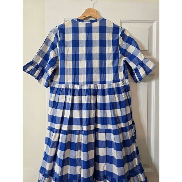 WHIT TWO $228 Anthropologie Gingham Tiered Midi Dress in Blue Motif, Size S - Picture 8 of 10